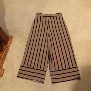 Tan & black striped wide leg ankle trousers